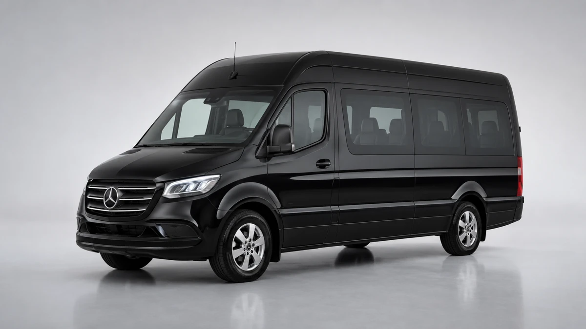 Black chauffeured Mercedes-Benz Sprinter van for a group Niagara Falls fireworks-night tour